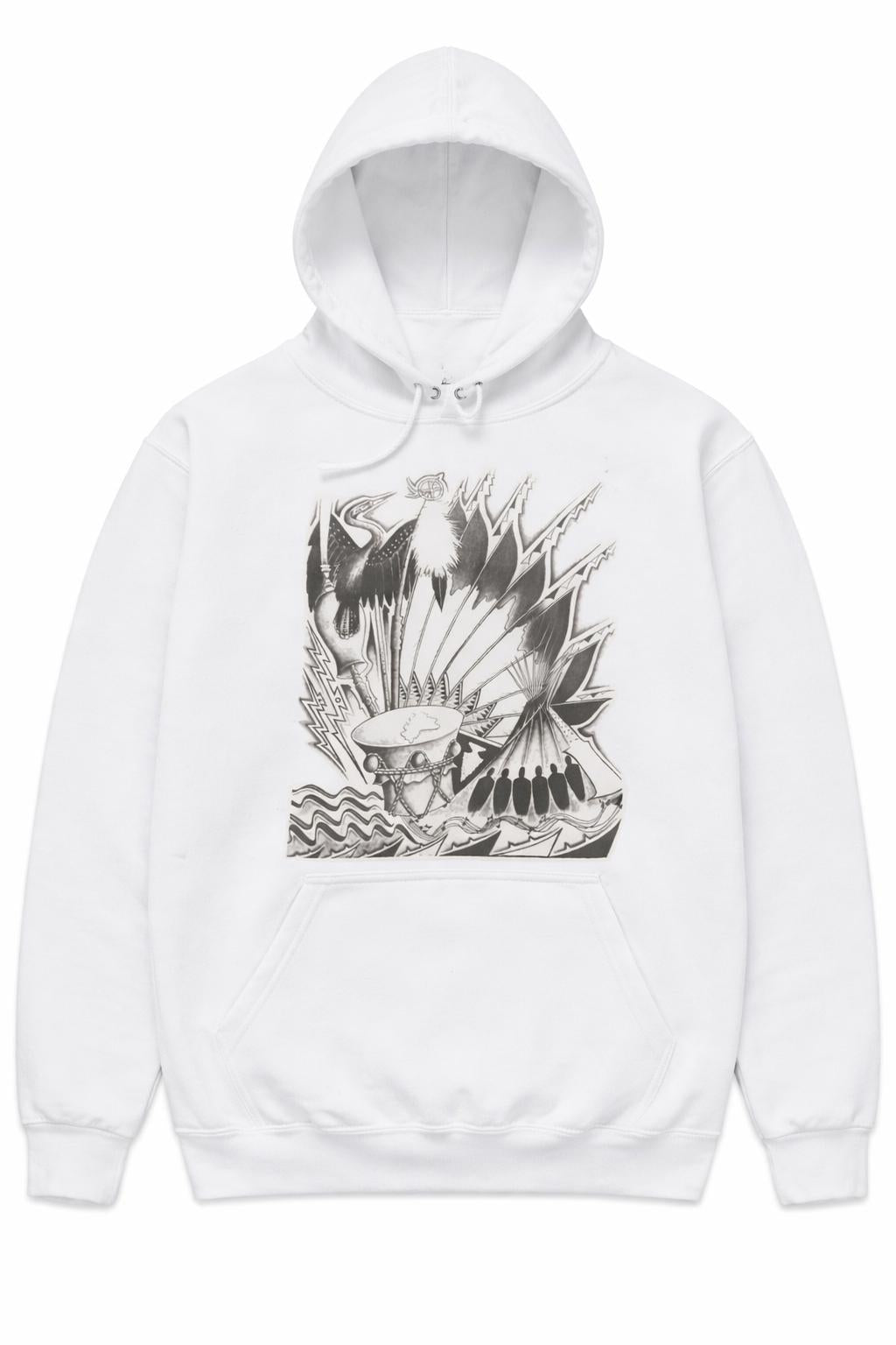 Medicine Ceremony Hoodie - Peyote, NAC, Waterdrum, Eagle Feathers, Tribal, Indigenous, Orignal Design by Klamath Modoc Artist Aaron Wright