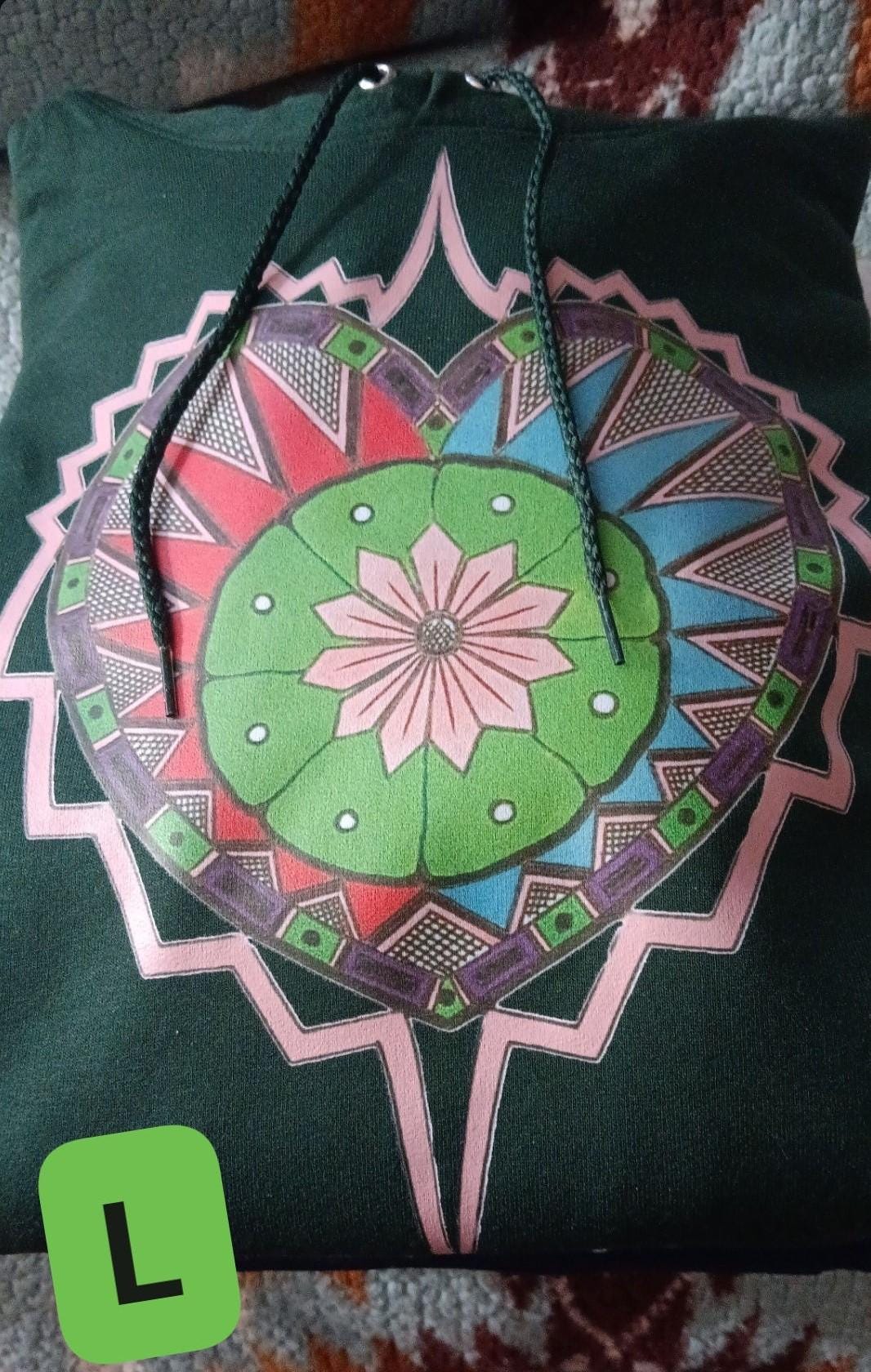 Classic Peyote Heart Hoodie - Dark Forest Green Special Edition Color, NAC, Native American Church, Tribal, Medicine Ceremony Streetwear