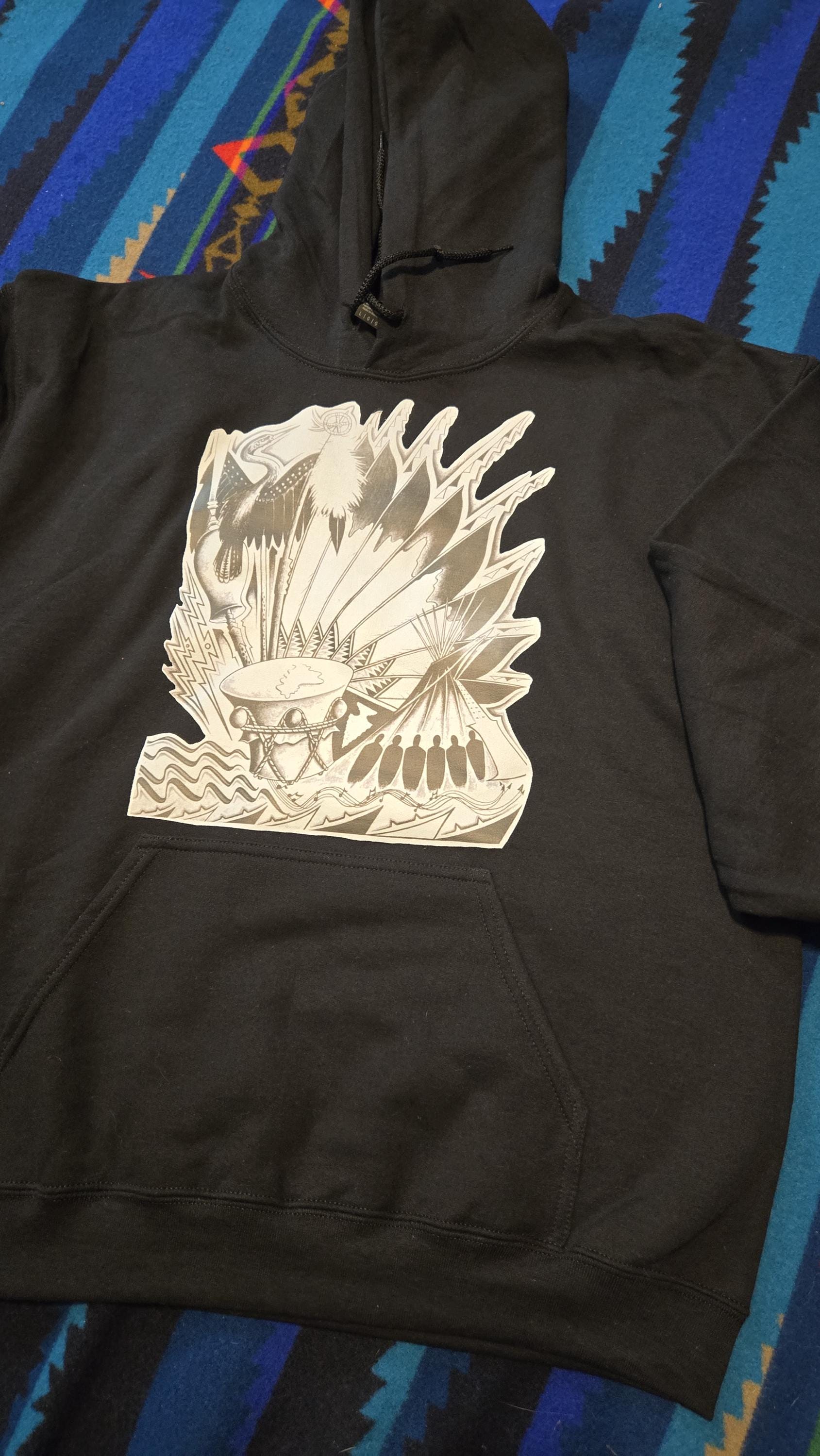 Medicine Ceremony Hoodie - Peyote, NAC, Waterdrum, Eagle Feathers, Tribal, Indigenous, Orignal Design by Klamath Modoc Artist Aaron Wright